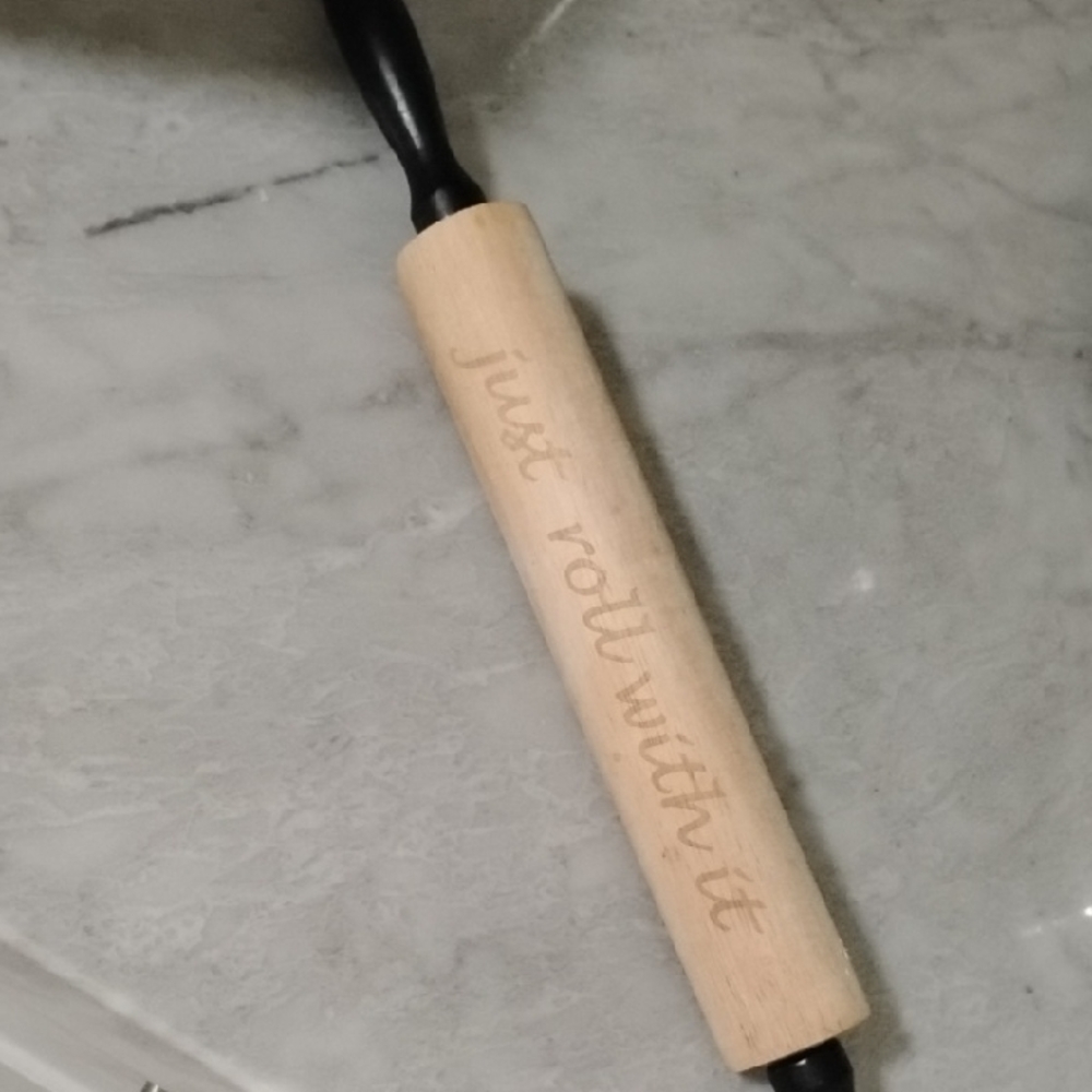 Wooden Rolling Pin with Black Handles NWOT
